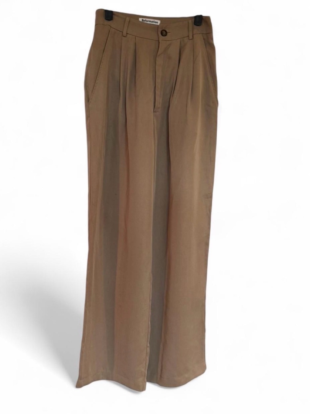 Reformation Beige Tencel Wide Leg Pleated Trouser Pants Size 0 High Rise